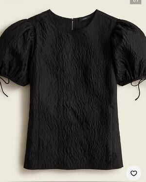 J. Crew Womens Textured Puff Sleeve Matelassé Blouse Top Floral Black Size S NWT